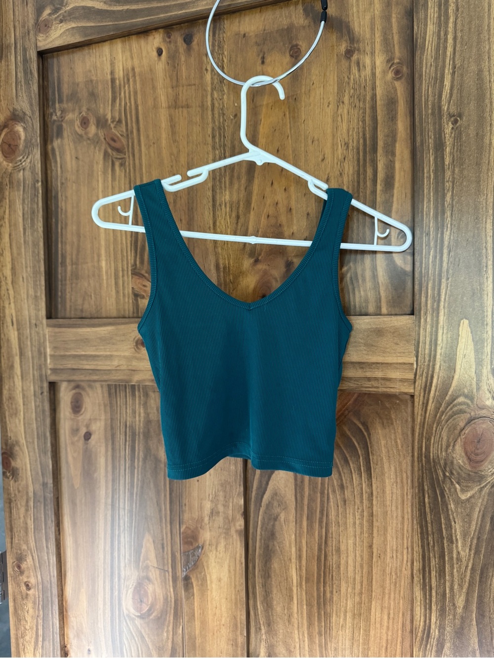 Ribbed V-Neck Crop Tank Top - Teal